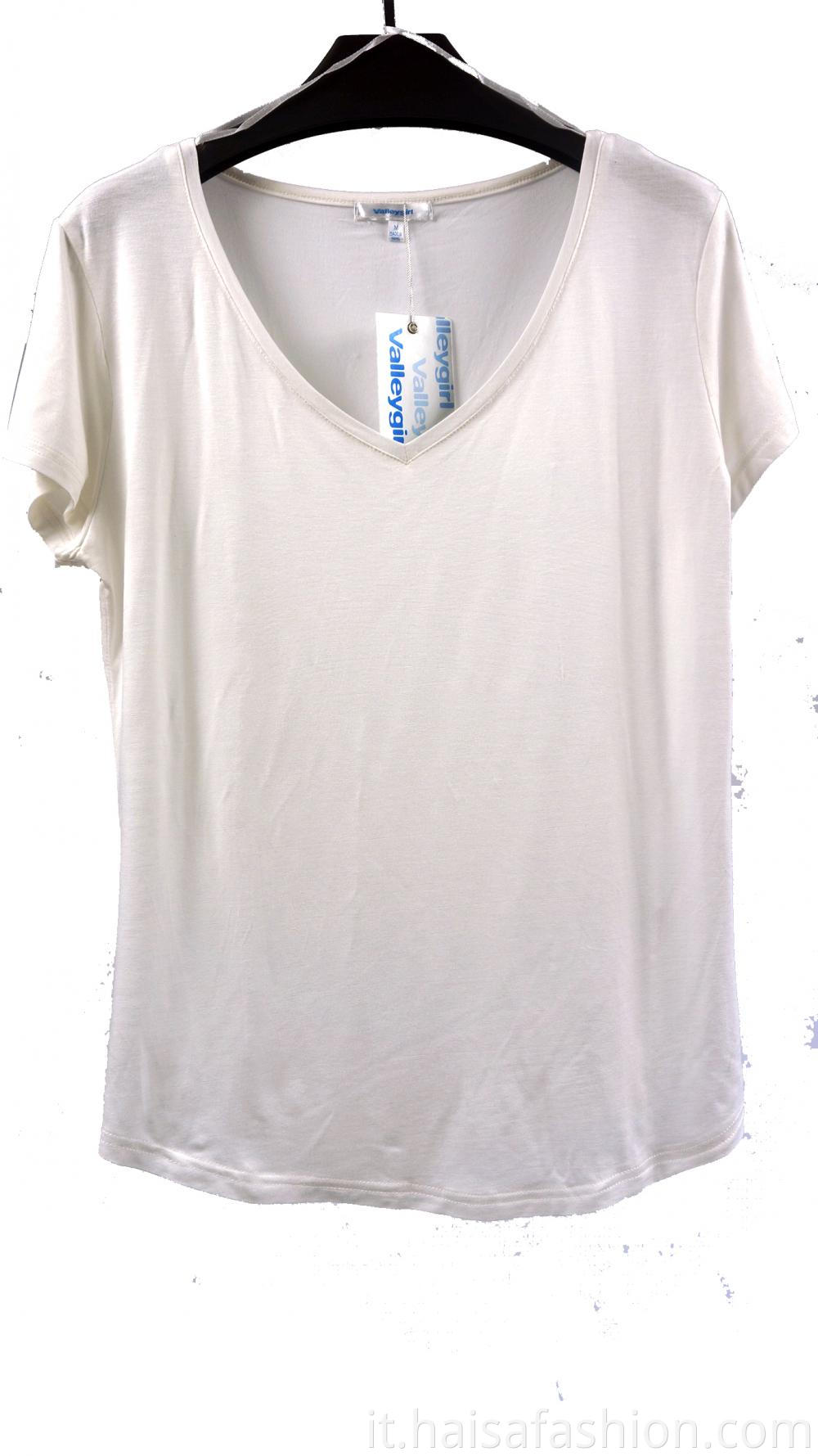 High Stretch V-Neck Short Sleeve Top For Ladies